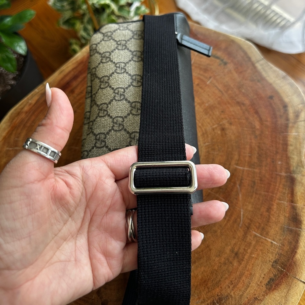Gucci GG Supreme Belt Bag Black Leather Canvas Crossbody Waist Bag Unisex - Picture 15 of 17